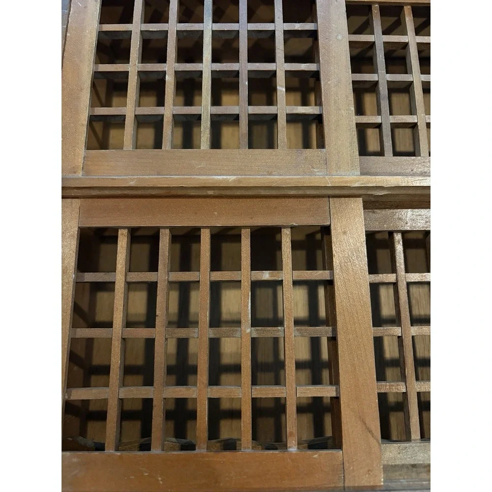 Japanese Tansu Style Display Cabinet Wood Lattice Sliding Doors Shelf